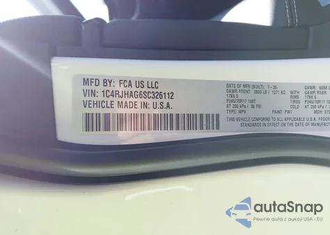 2025 Jeep Grand Cherokee Laredo 4X4 z USA, uszkodzony, nr VIN 1C4RJHAG6SC326112